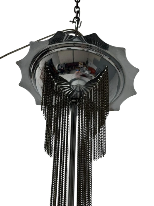 Art Deco Chandelier, Chrome & Glass, Dutch Design, 1930s